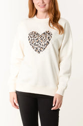 Diamante Animal Heart Sweatshirt Ivory